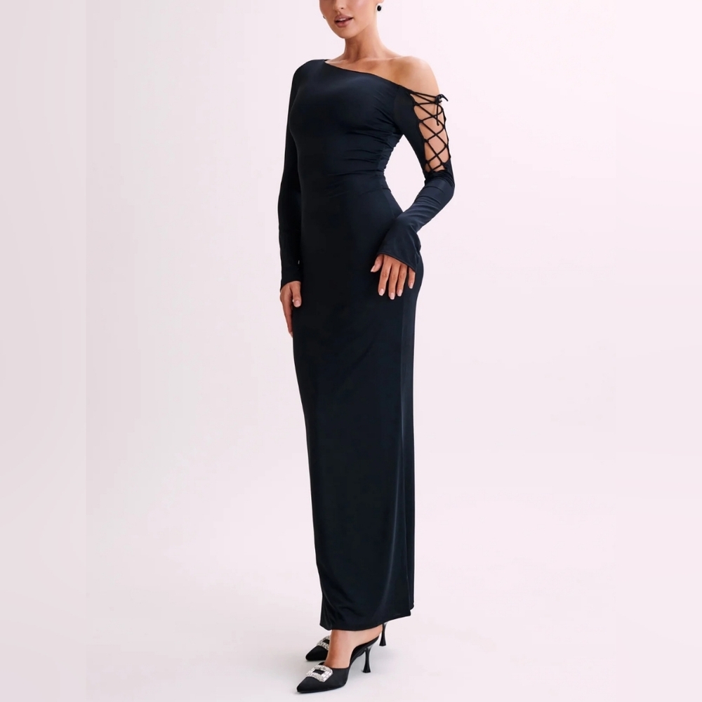 Tie Sleeve Slinky Maxi Dress